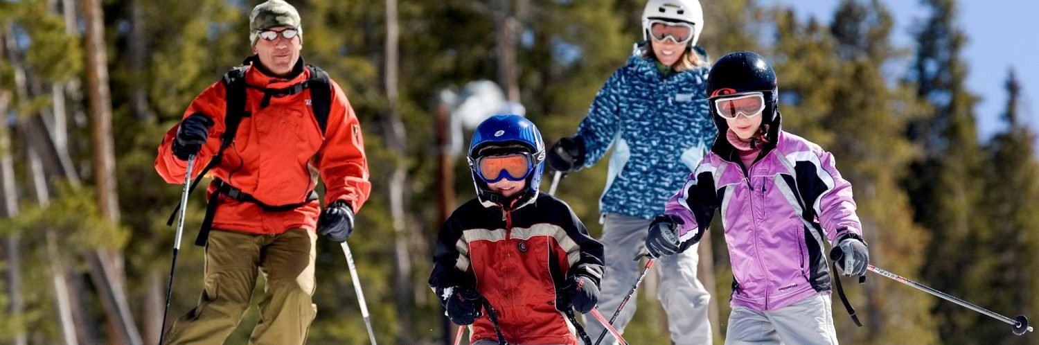 A family skiing