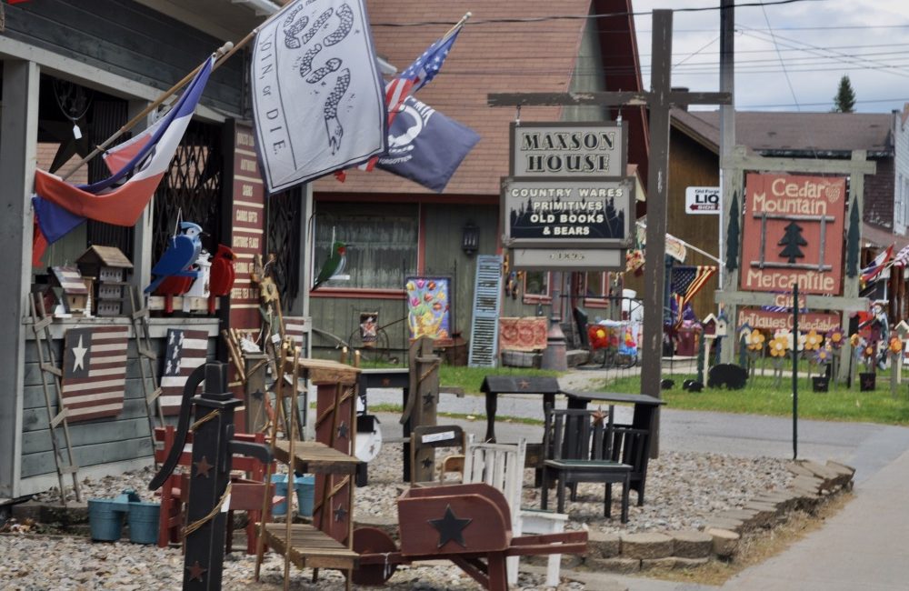 The outside of shops in the Adirondacks