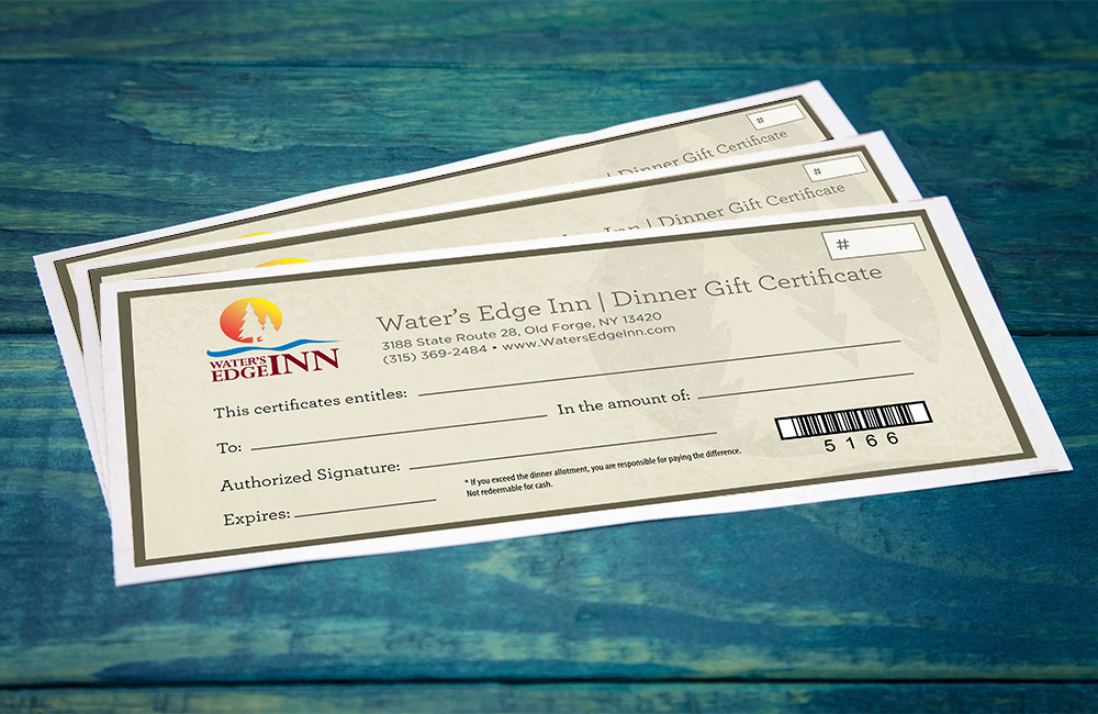 Waters edge inn dinner certificates