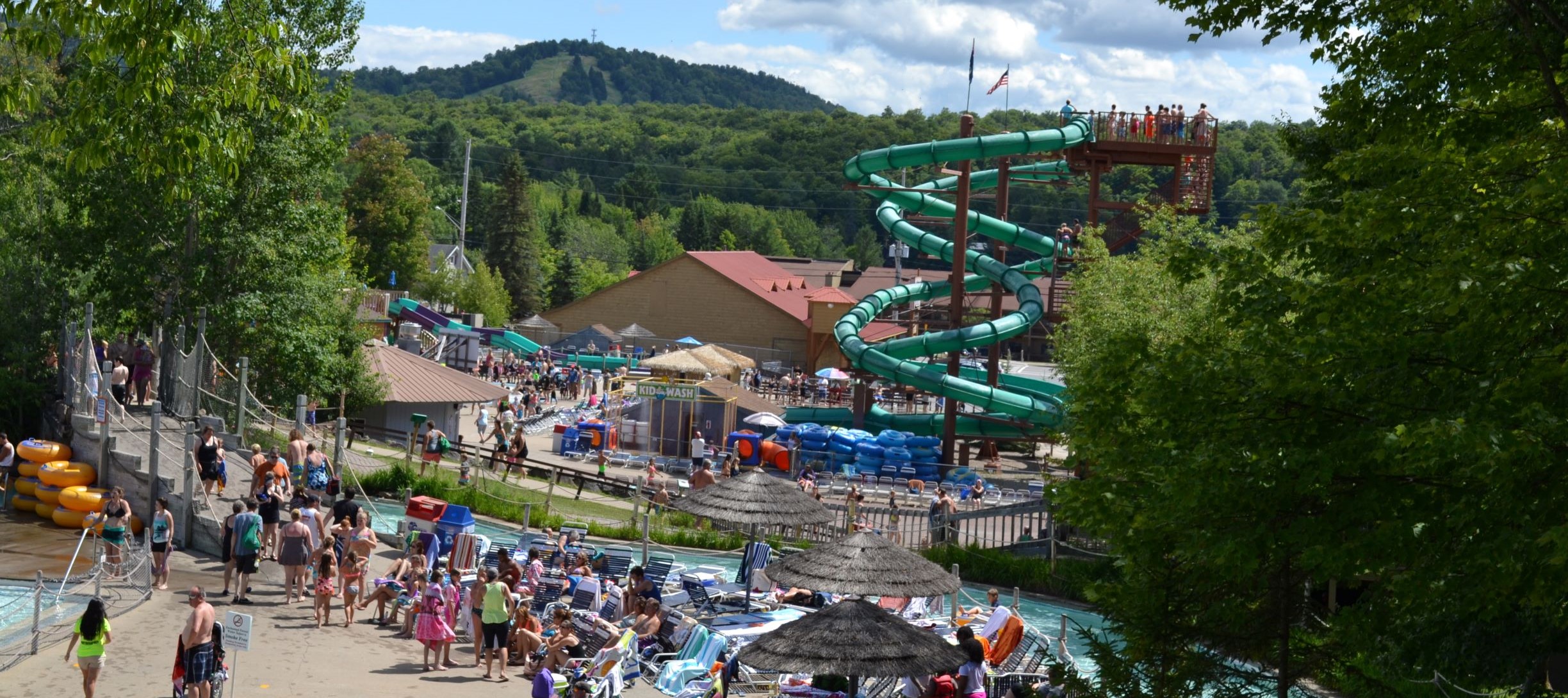 Water slide, outdoors, nature, people